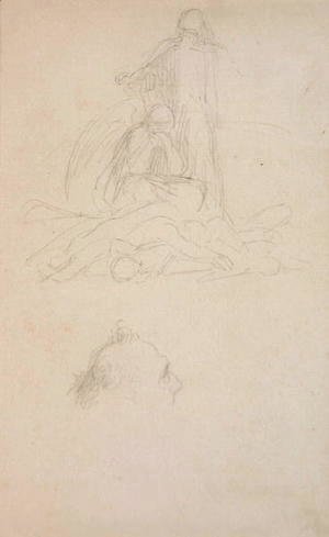 George Frederick Watts - Studies of Death and the Resurrection, and a Head of a Man, c.1860