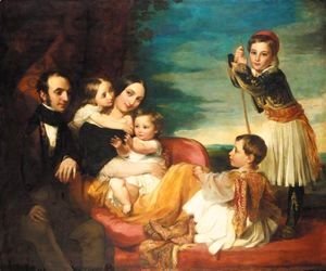 George Frederick Watts - Alexander Constantine Ionides And His Wife Euterpe, With Their Children Constantine Alexander, Aglaia, Luke And Alecco