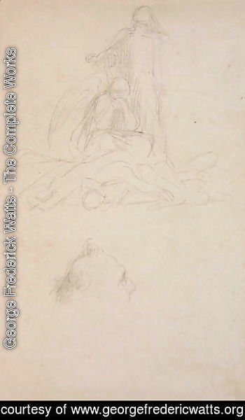 George Frederick Watts - Studies of Death and the Resurrection, and a Head of a Man, c.1860