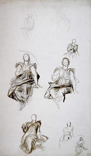 Studies of a seated figure with a book