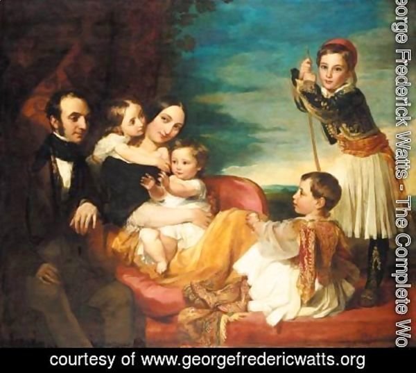 George Frederick Watts - Alexander Constantine Ionides And His Wife Euterpe, With Their Children Constantine Alexander, Aglaia, Luke And Alecco